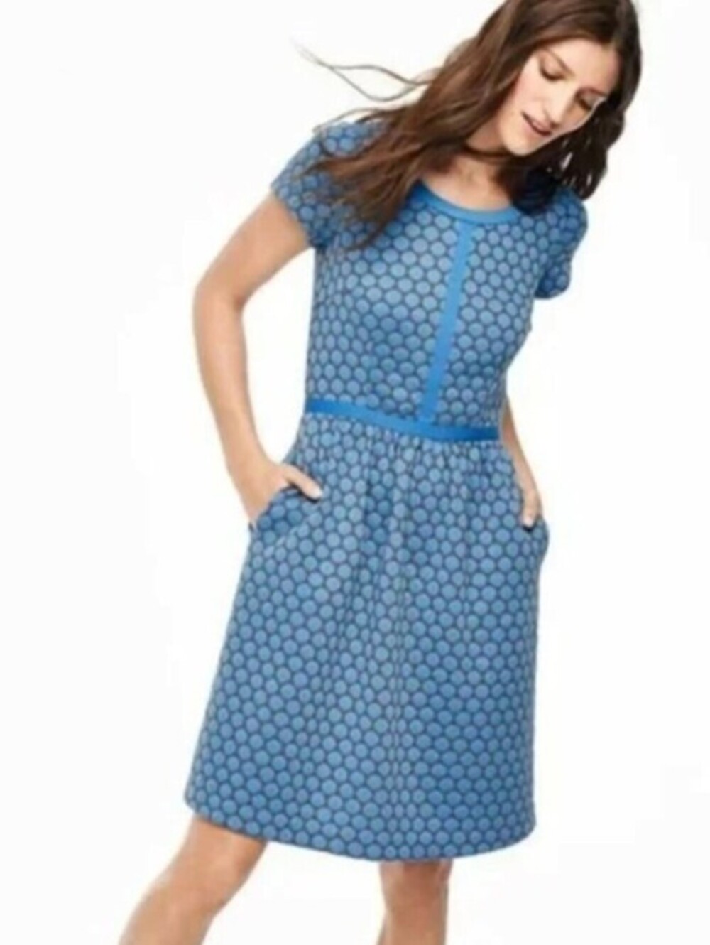 BODEN Blue Dot Clementine Jacquard Fit n Flare Dress - Size - 4